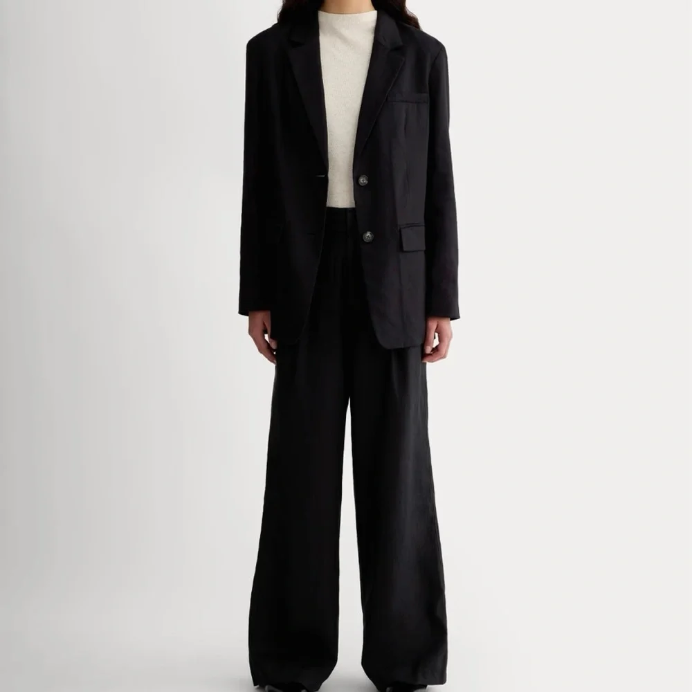 NEW WITH TAGS Everlane Black Linen‎ Way High Drape Pants in Size 14